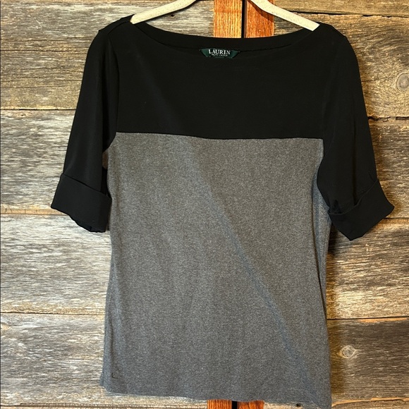 Ralph Lauren Two-Tone Black and Gray Long Sleeve Top Size L - Picture 1 of 5